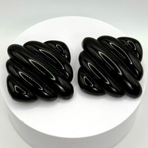 Vintage carved black Bakelite  clip on earrings
